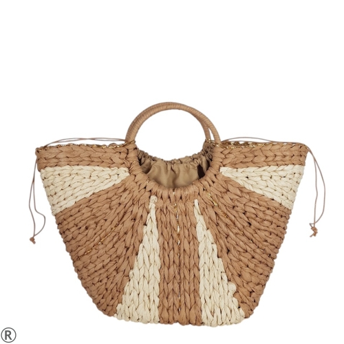 Голяма плетена чанта- Sibel Beige 10556