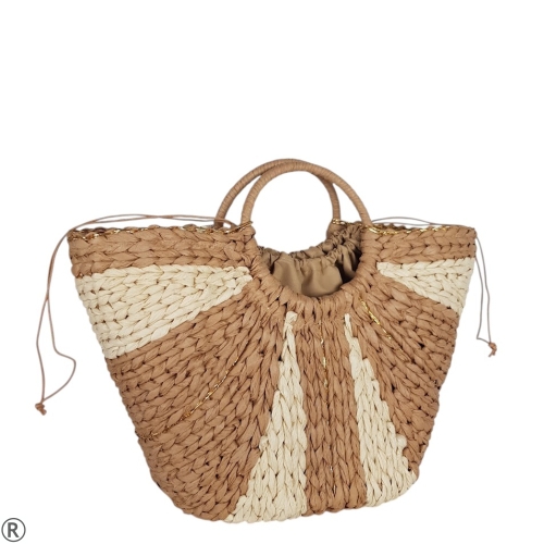 Голяма плетена чанта- Sibel Beige 10556
