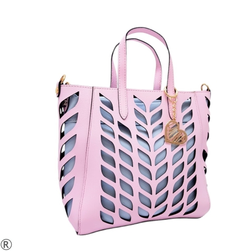 Розова чанта две в едно лазерно рязана- Laura Biaggi Pink 10581