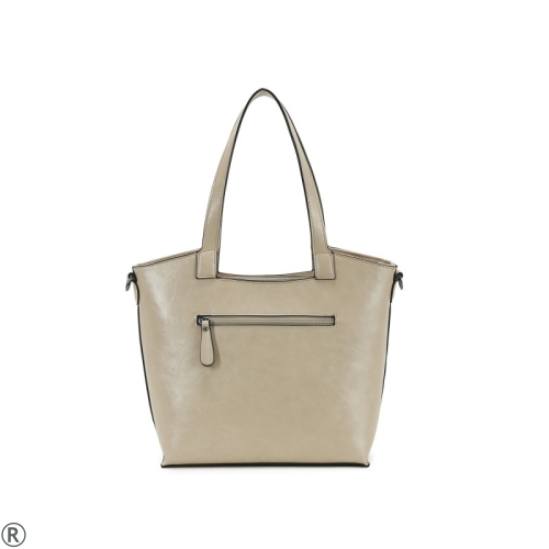 Бежова дамска чанта с дълги дръжки- INES DELAURE Beige 10621