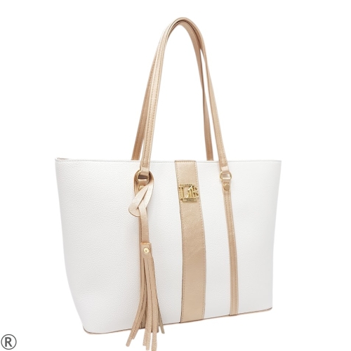 Твърда чанта в бяло и златно- Laura Biaggi White Gold 10646