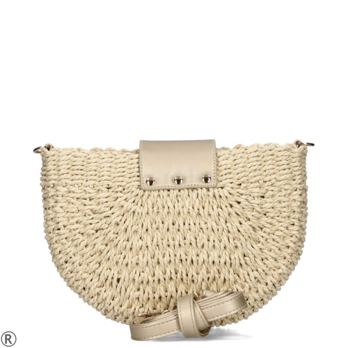 Плетена бежова чанта за през рамо- Flora & Co Beige 10979