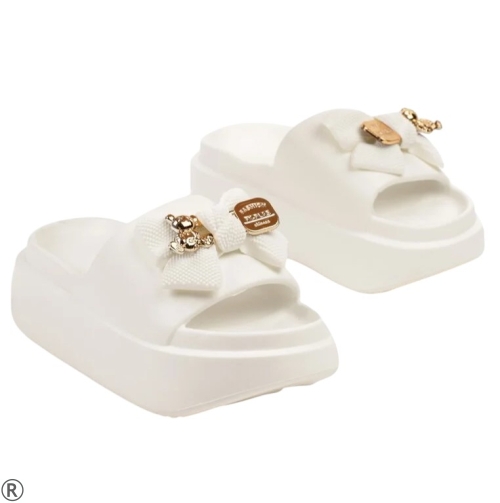 Бели дамски чехли с мече- Tedy Bear White 11053