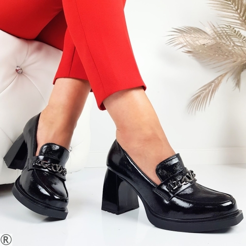 Елегантни черни обувки на ток и платформа- Elza Black 11088