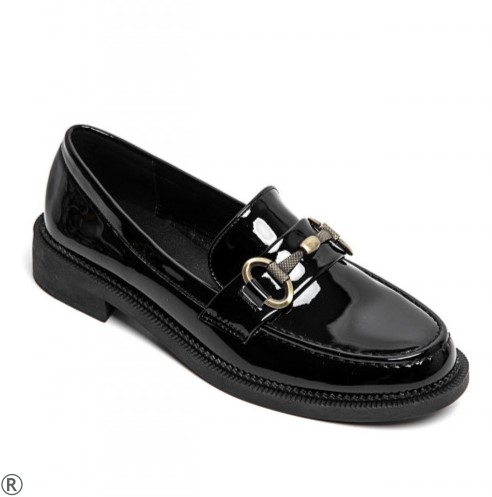Черни лачени мокасини на равно ходило- Zara Black 11120