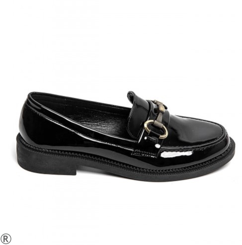 Черни лачени мокасини на равно ходило- Zara Black 11120