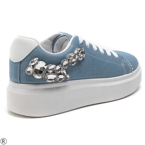 Дънкови дамски кецове с камъни- Rene Blue 11125