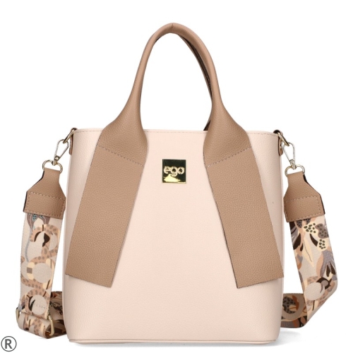 Дамска бежова чанта с дълга дръжка- EGO Beige 11146