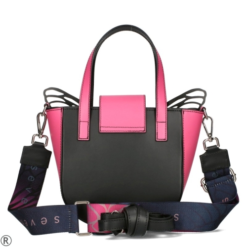 Дамска цветна чанта от естествена кожа с пеперуда- EGO Pink 11148