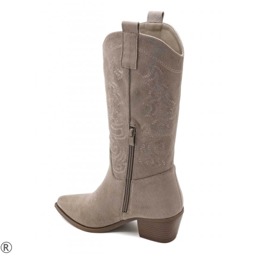 Бежови каубойски ботуши от велур- Greta Beige 11185