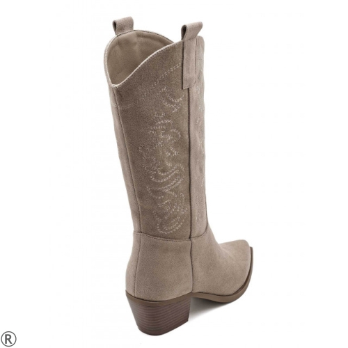 Бежови каубойски ботуши от велур- Greta Beige 11185