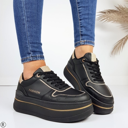 Черни дамски кецове на платформа- Eliza Black 11189