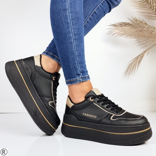 Черни дамски кецове на платформа- Eliza Black 11189
