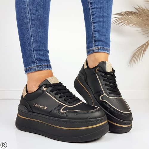 Черни дамски кецове на платформа- Eliza Black 11189