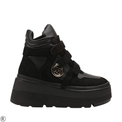 Черни високи кецове на платформа- Stella Black 11230