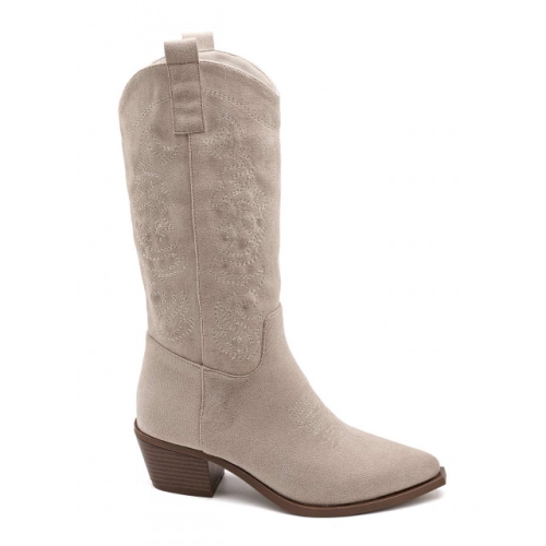 Бежови каубойски ботуши от велур- Greta Beige 11185