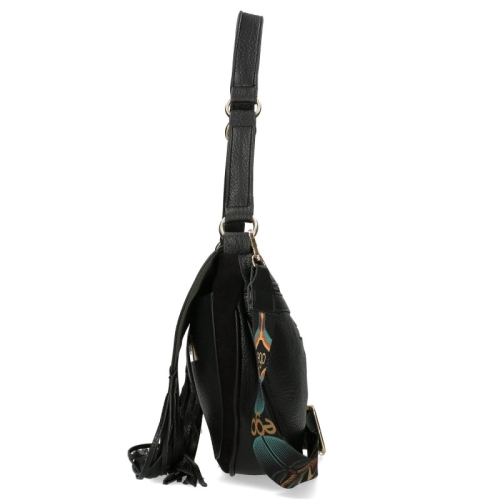 Черна велурена чанта с кожени ресни- EGO Totemic Black 11298