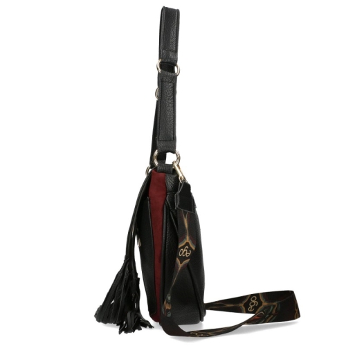 Велурена чанта в цвят бордо с кожени ресни- EGO Totemic Burgundi 11299