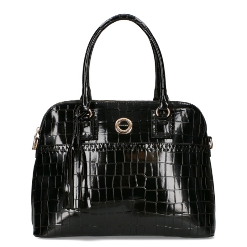 Черни равни ботуши с кроко принт- Zelda Black 11310