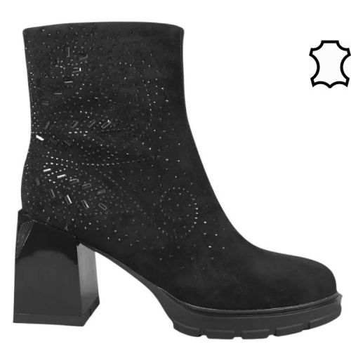 Черни боти от естествен велур с камъни- Eliza Bulgaria 11422