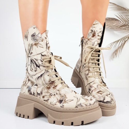 Боти от естествена кожа на платформа-Daris Beige 11442