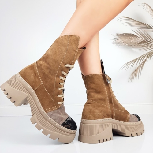 Боти от естествен велур в кафяв цвят и цвят визон- Glami 11443