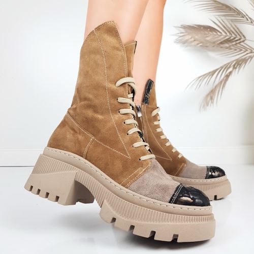 Боти от естествен велур в кафяв цвят и цвят визон- Glami 11443