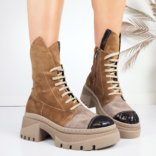 Боти от естествен велур в кафяв цвят и цвят визон- Glami 11443