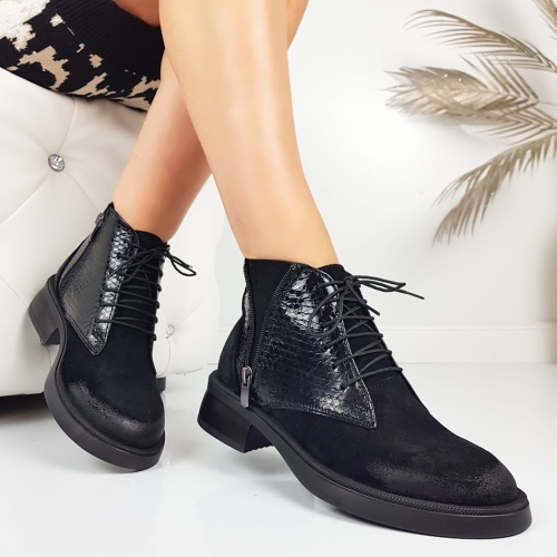 Черни ниски боти от естествен набук- Valera Black 11446