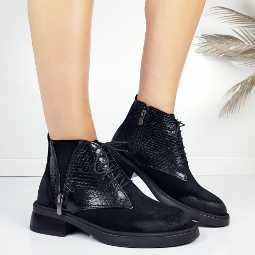 Черни ниски боти от естествен набук- Valera Black 11446