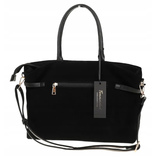 Голяма черна велурена чанта- Darena Black 11452