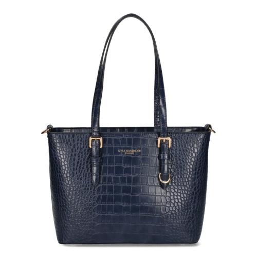 Тъмно синя чанта с кроко принт- FLORA&CO 11453