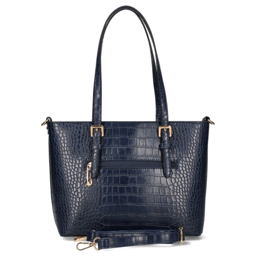 Тъмно синя чанта с кроко принт- FLORA&CO 11453