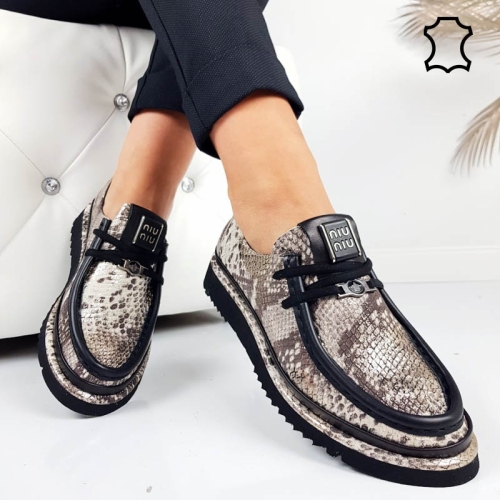 Обувки от естествена кожа със змийски принт- Rene 11266