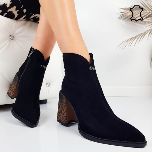 Чери боти от естествен велур на ефектен леопардов ток- Eliza Bulgaria 11397