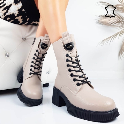 Бежови боти на ток и платформа- Greta Beige 11338