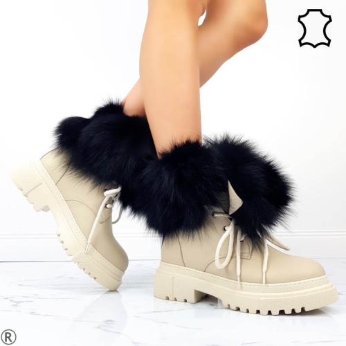 Дамски боти от естествена кожа и естествен косъм- Merabel Beige 7619