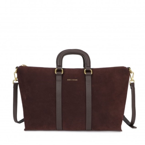 Кафява велурена чанта с дълга дръжка- Karmen Brown 11457