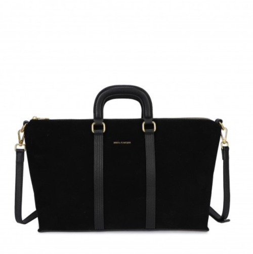 Черна велурена чанта с една преграда- 11461