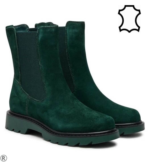 Зелени боти от естествен велур- Tamaris Green 11178