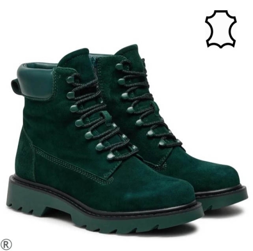 Зелени боти от естествен велур с връзки- Tamaris Green 11179