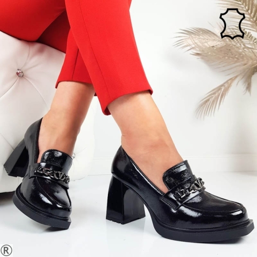 Елегантни черни обувки на ток и платформа- Elza Black 11088