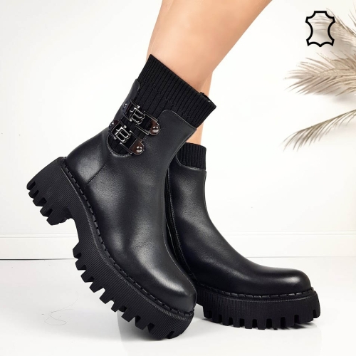 Черни боти от естествена кожа на масивно ходило- Eliza Bulgaria 11478