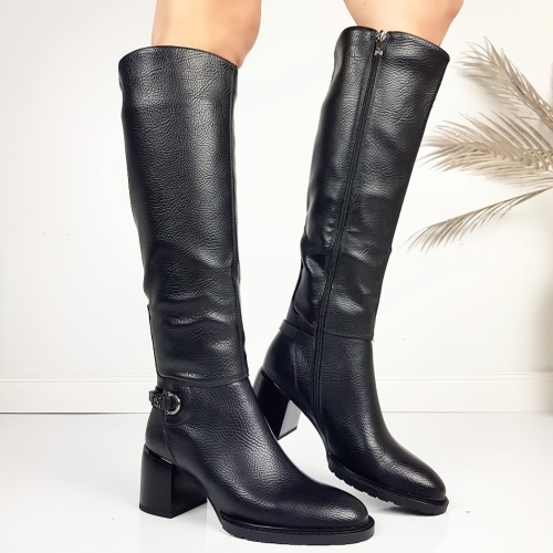 Черни дамски ботуши на удобен широк ток- Eliza Bulgaria 11481