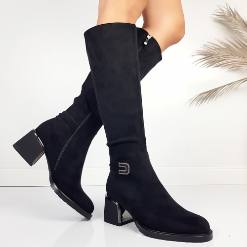 Черни велурени ботуши на среден ток- Eliza Bulgaria 11485