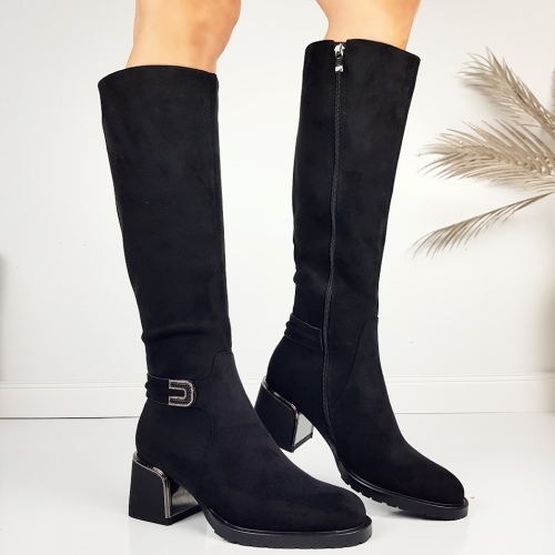 Черни велурени ботуши на среден ток- Eliza Bulgaria 11485