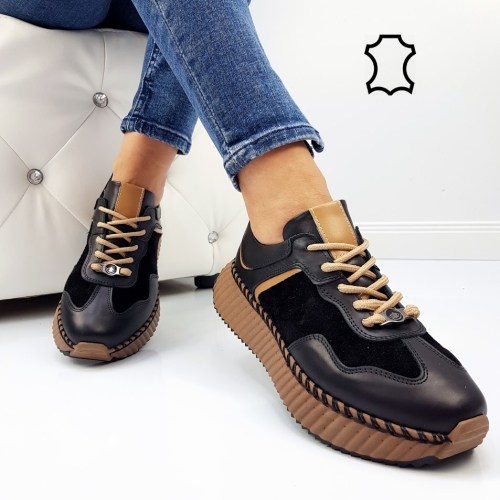 Сникърси в черен и кафяв цвят от естествена кожа- Zara 11487