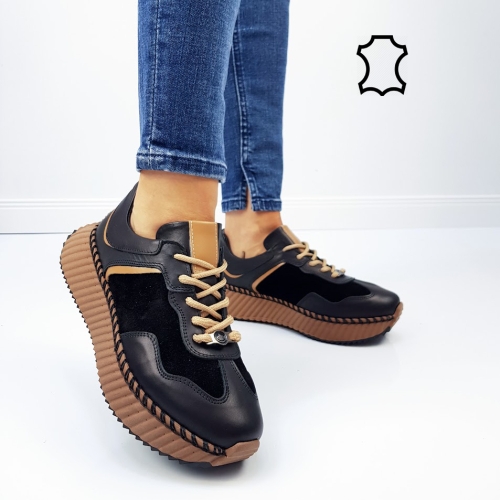 Сникърси в черен и кафяв цвят от естествена кожа- Zara 11487