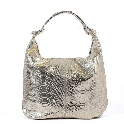 Чанта от естествена кожа в златист цвят със змийски принт- Dara Gola 11499