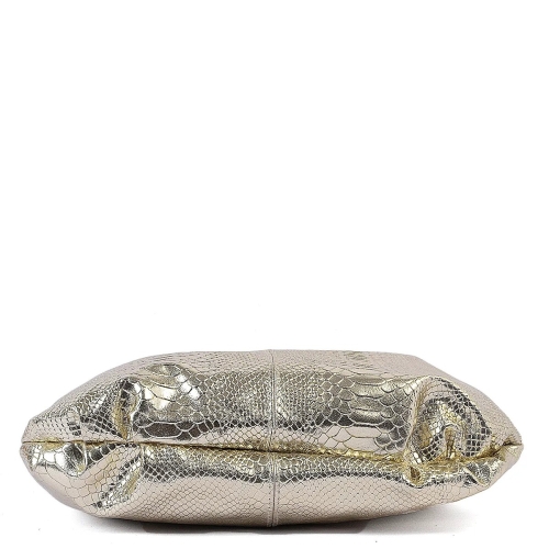 Чанта от естествена кожа в златист цвят със змийски принт- Dara Gola 11499